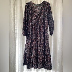 Women's Black Floral Tiered Maxi Dress